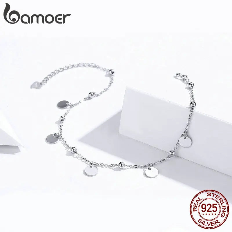 Silver Beads Anklets 925 Sterling Silver Geometric Minimalist Summer Fashion Foot Jewelry Bracelet for Ankle SCT011