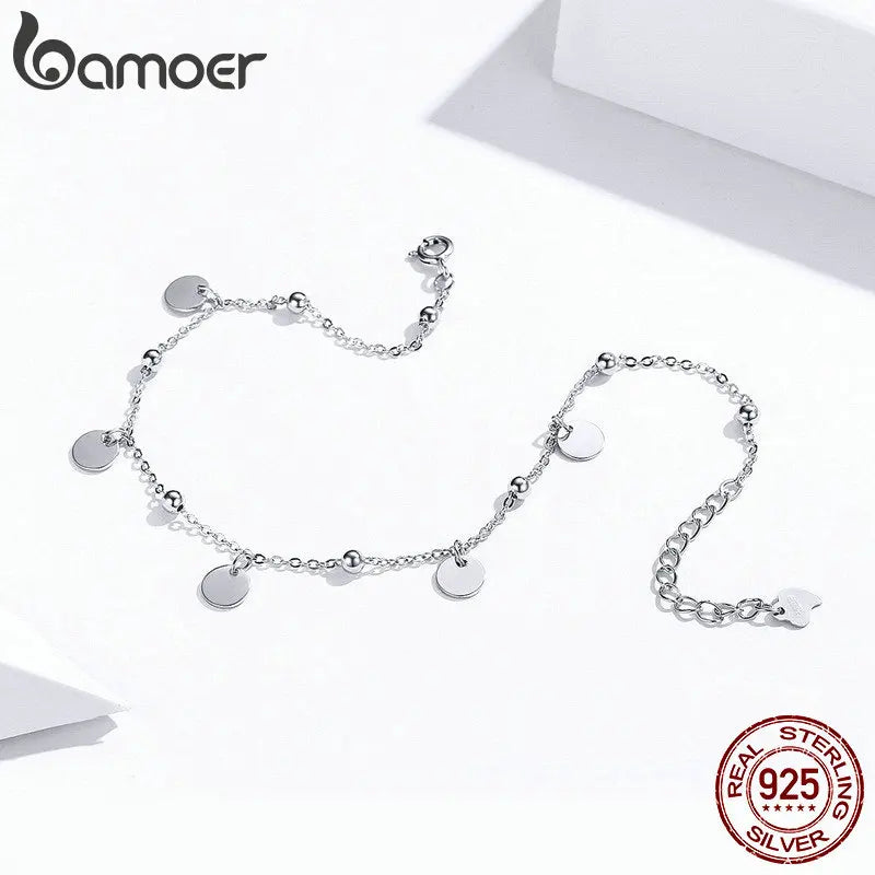 Silver Beads Anklets 925 Sterling Silver Geometric Minimalist Summer Fashion Foot Jewelry Bracelet for Ankle SCT011
