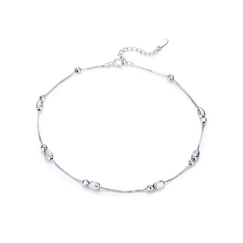Silver Beads Anklets 925 Sterling Silver Geometric Minimalist Summer Fashion Foot Jewelry Bracelet for Ankle SCT011