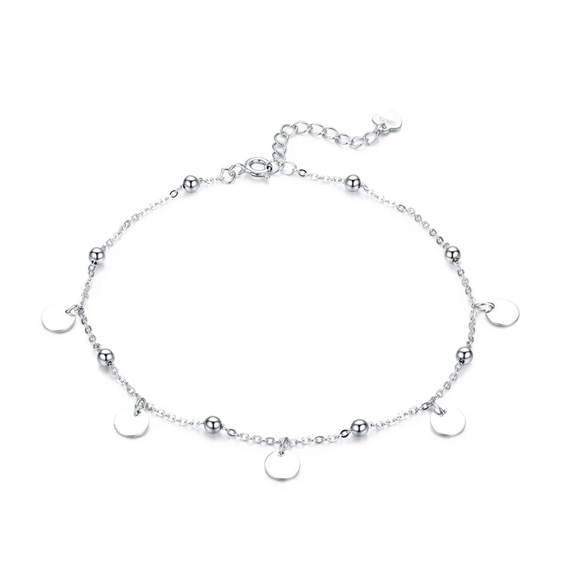 Silver Beads Anklets 925 Sterling Silver Geometric Minimalist Summer Fashion Foot Jewelry Bracelet for Ankle SCT011