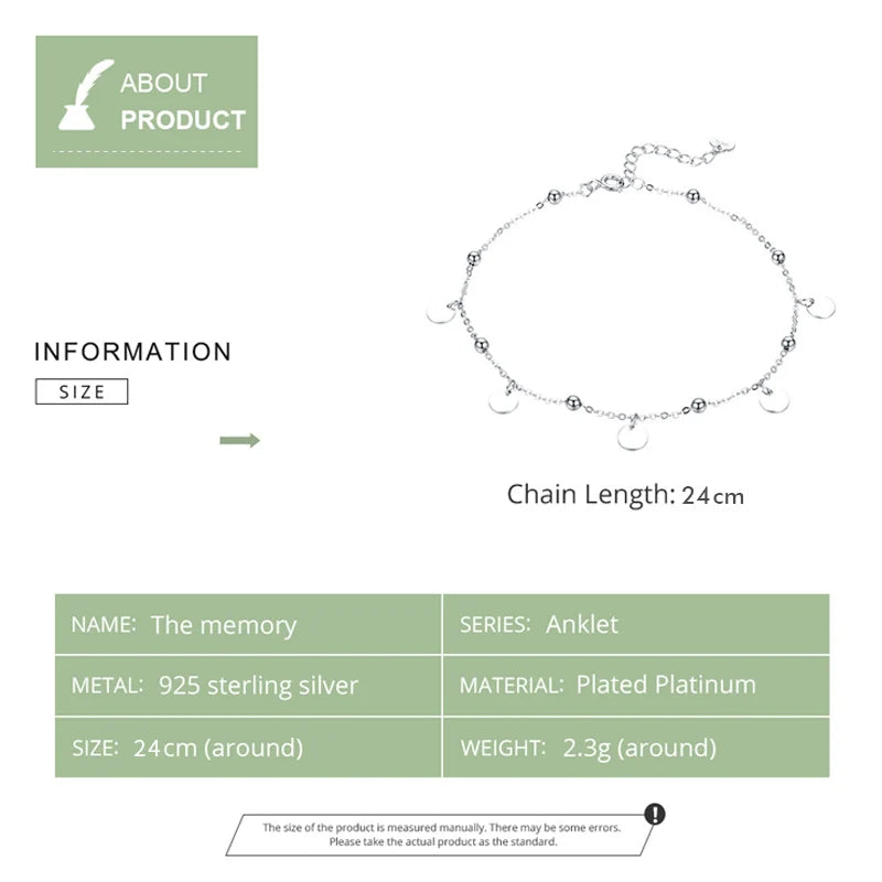 Silver Beads Anklets 925 Sterling Silver Geometric Minimalist Summer Fashion Foot Jewelry Bracelet for Ankle SCT011