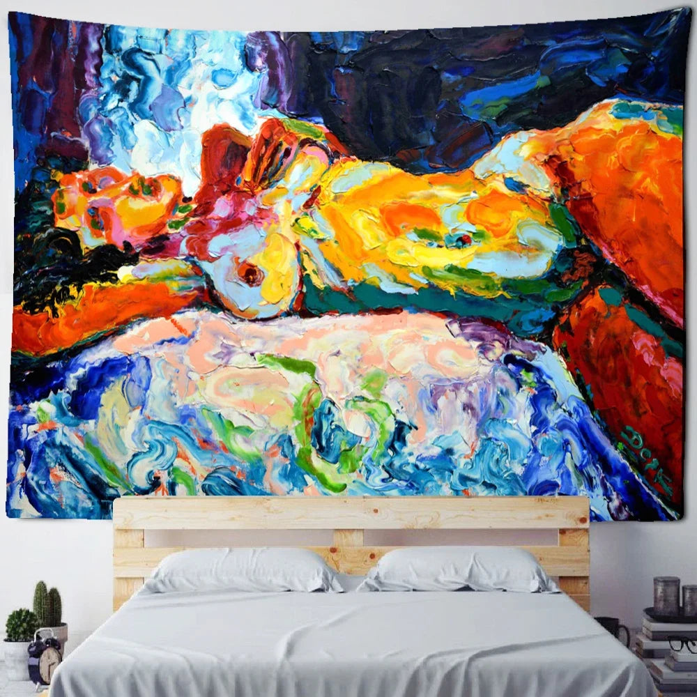 Body Oil Painting Tapestry Wall Hanging Psychedelic Witchcraft Art Bohemian TV Background Cloth Home Decor